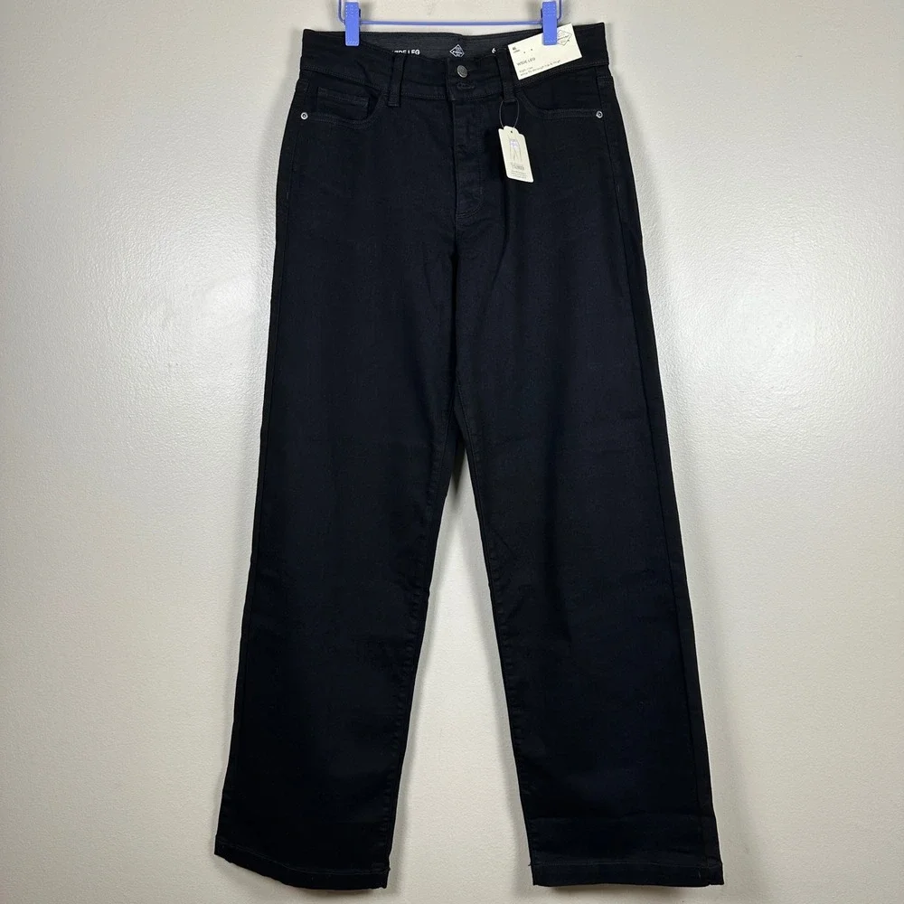 St. John's Bay Women's 6 Long Wide Leg Pants Black High Rise Comfort Waist NEW